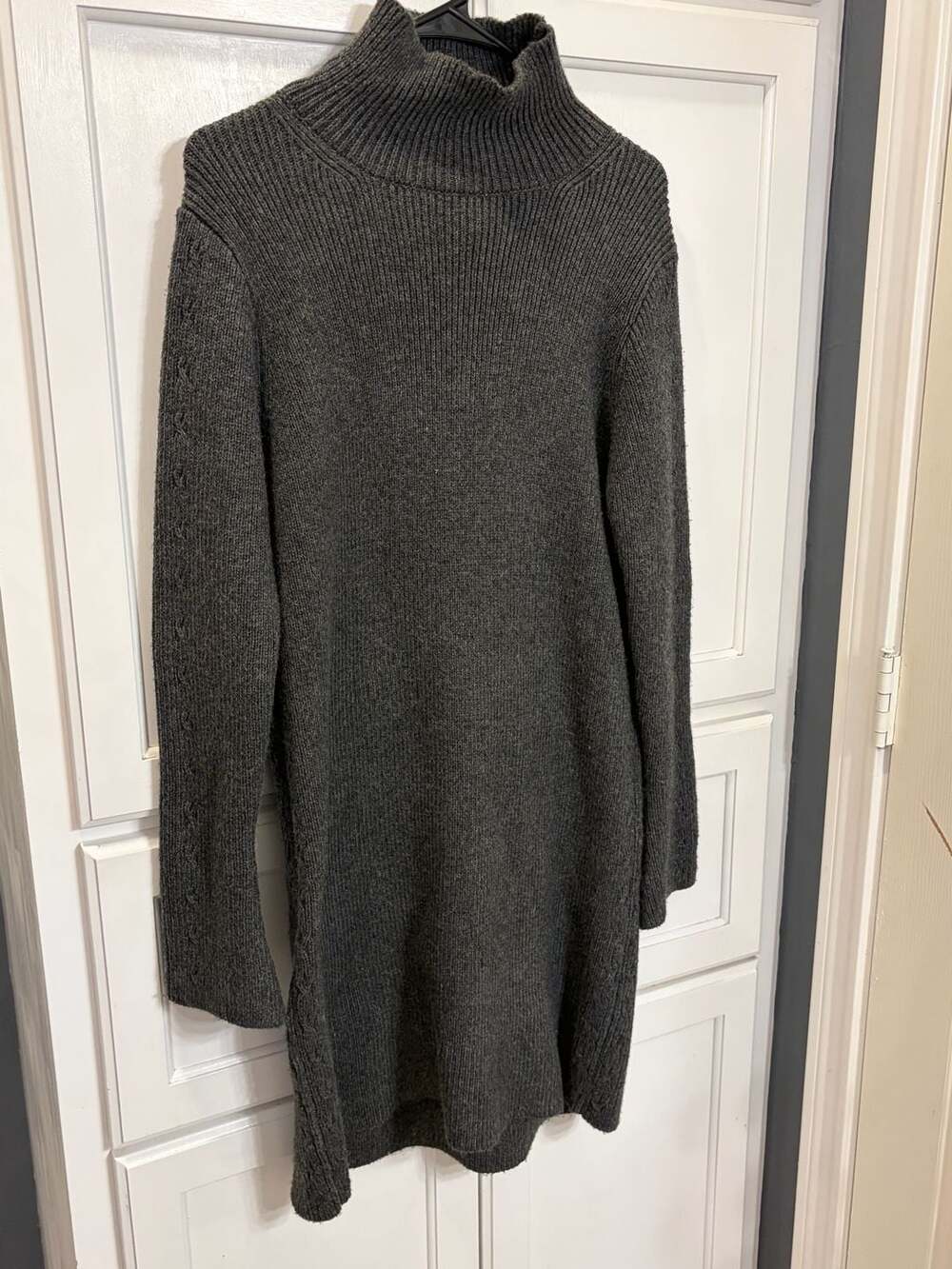 Zara Women’s Large Gray Ribbed Knit Turtleneck Sweater Dress Long Sleeve